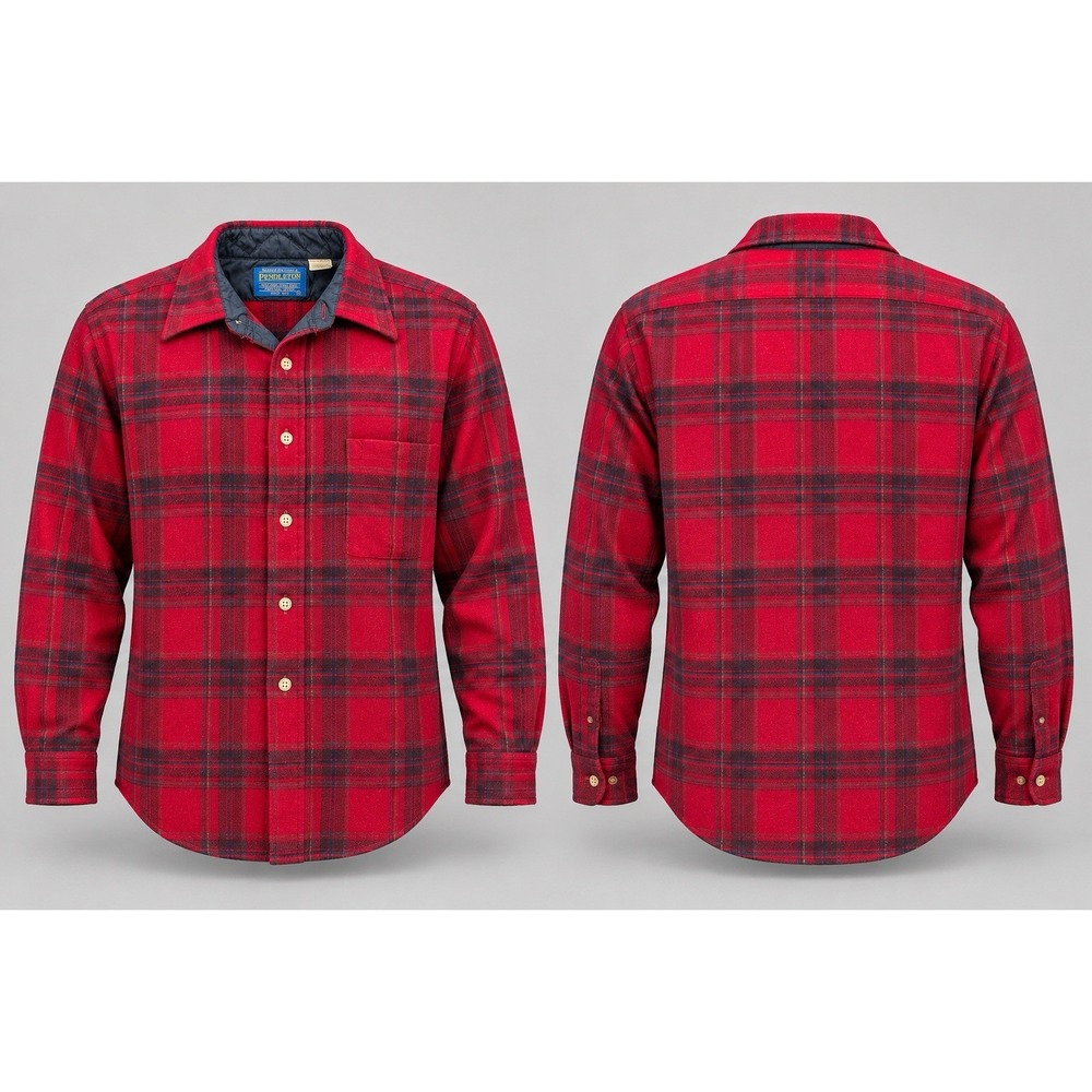 VTG - Pendleton Shirt Men  L maroon blue Plaid Flannel 100% Virgin Wool USA Flaw